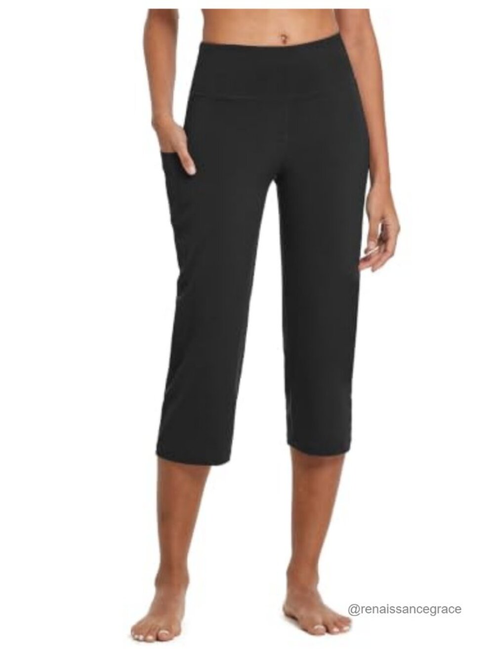 High Waist Capri Yoga Pants with Pockets, 4-Way Stretch, Tummy Control